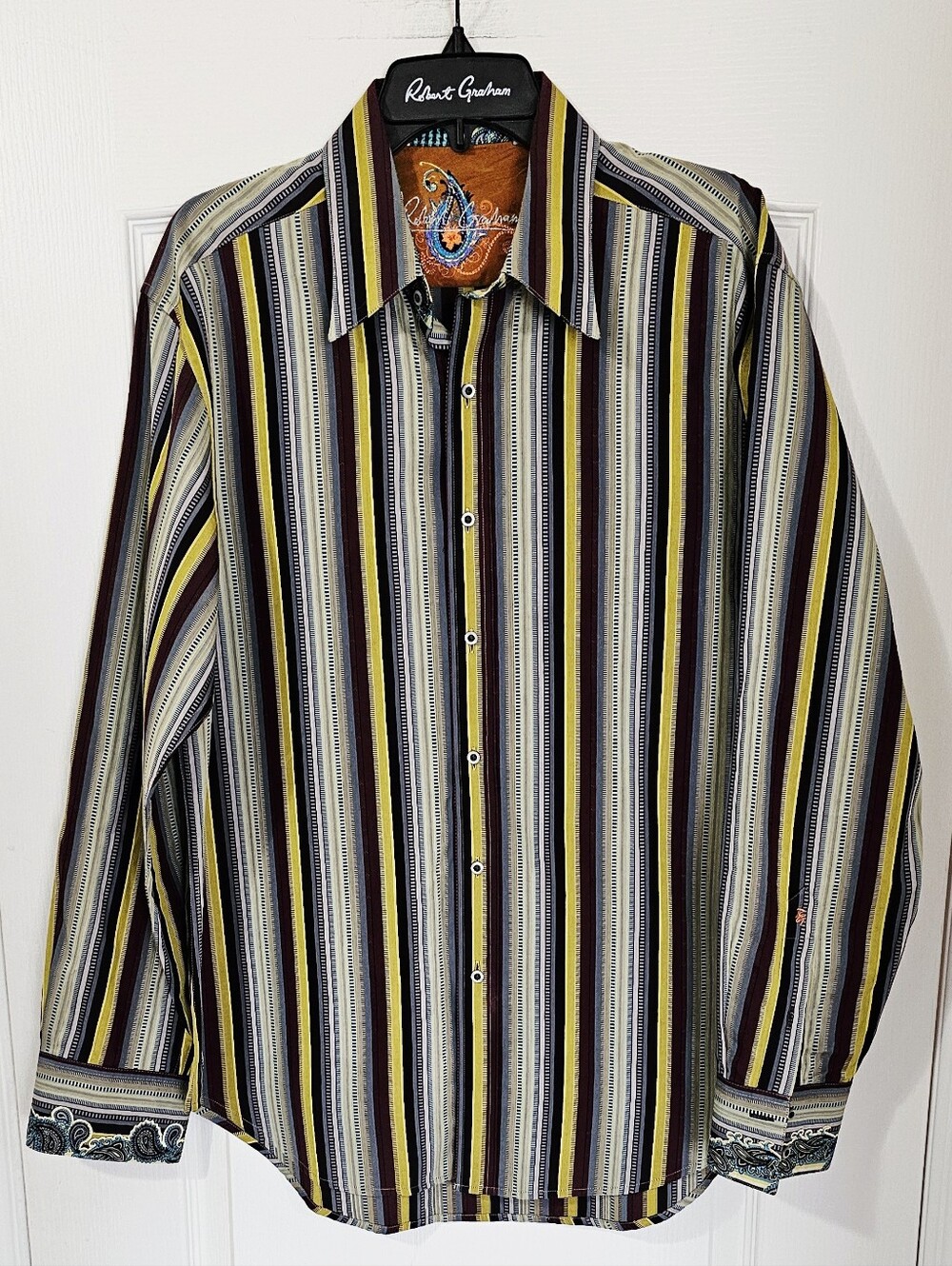 Robert Graham Men's Vertical Stripe Button-Down Shirt - Yellow, Black, White